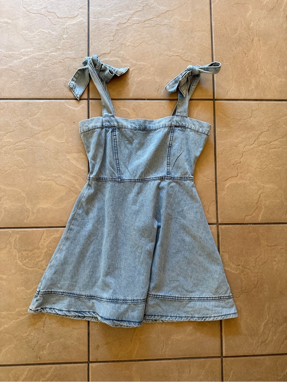 Light Blue Denim Tie-Shoulder Dress